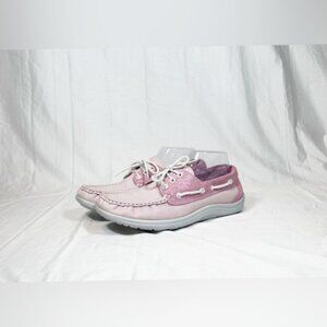 SAS Pink Leather Glitter Breast Cancer Awareness Boat Deck Shoes~9.5~